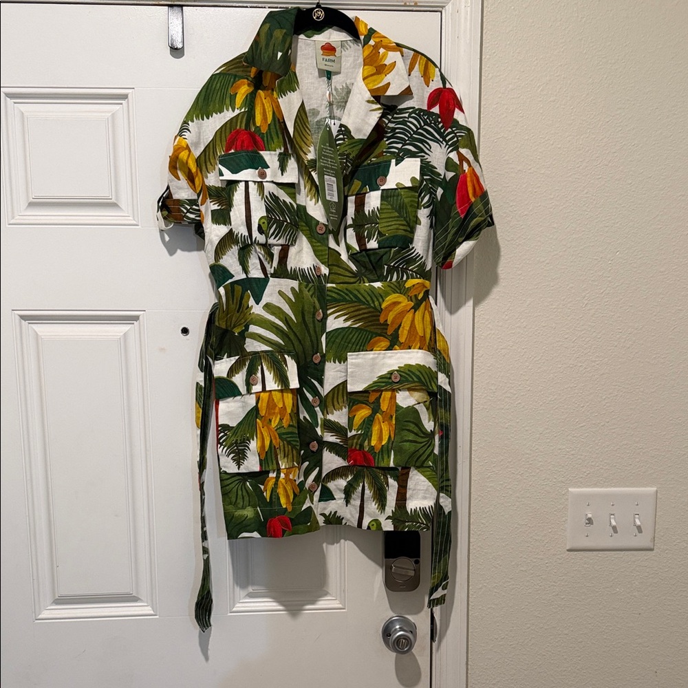 Tropical Print Short-Sleeve Shirt Jacket - Green/White